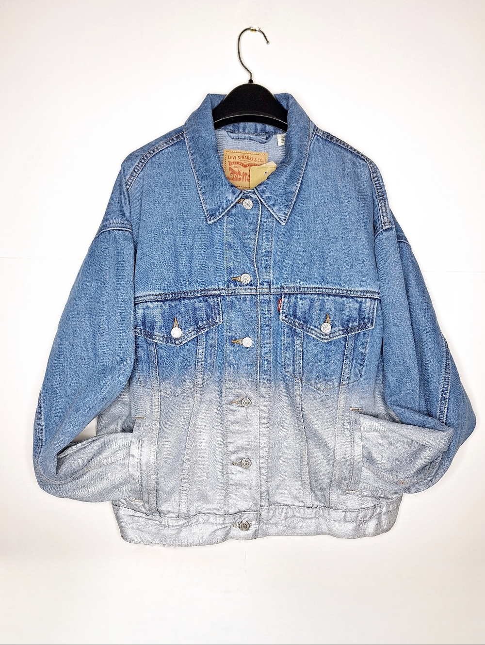 Levi's "The Silver Streak" 90's ombre, metallic, and denim truckers Jean Jacket